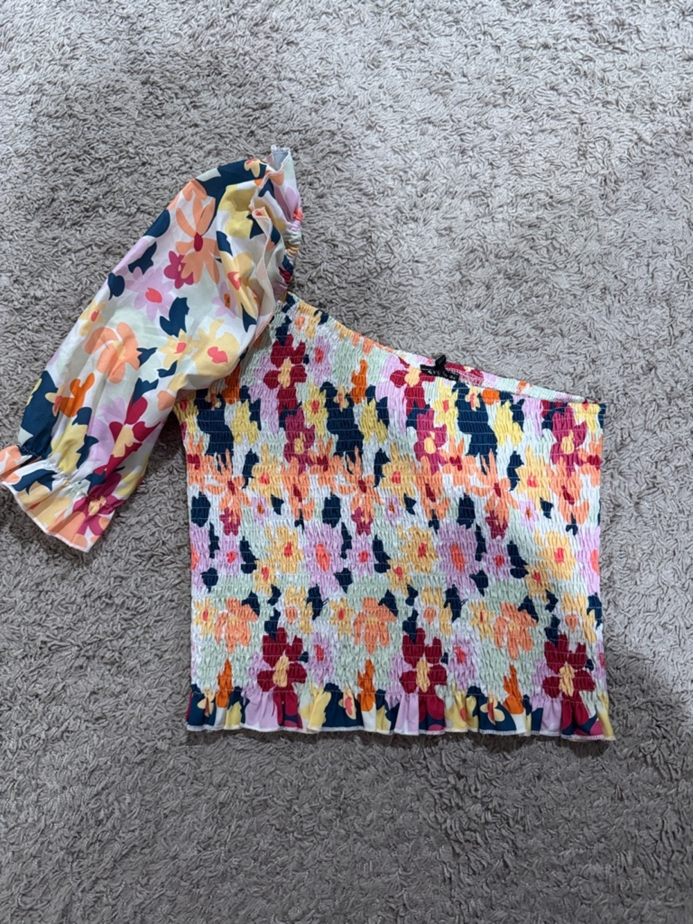 SHEIN Multicolor Floral One-Shoulder Crop Top / AA29